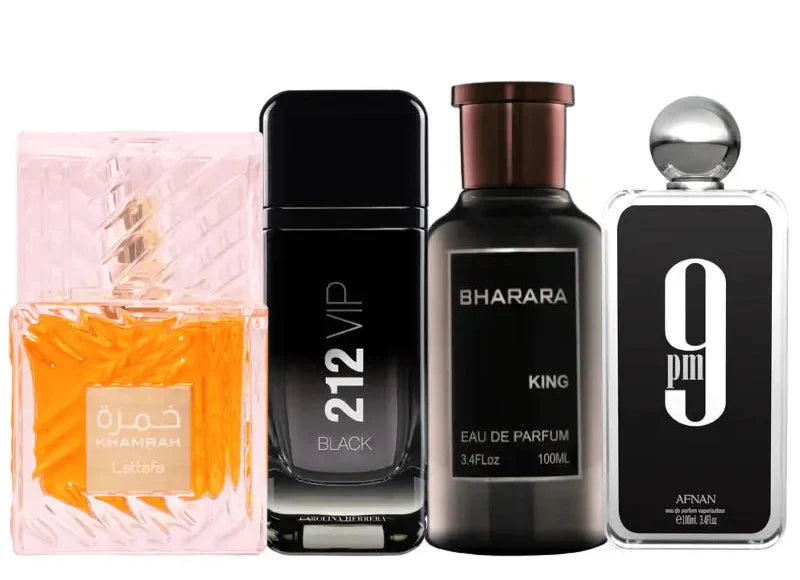 Zestaw 4 perfum | 9pm, King, Khamrah, 212 Black Vip